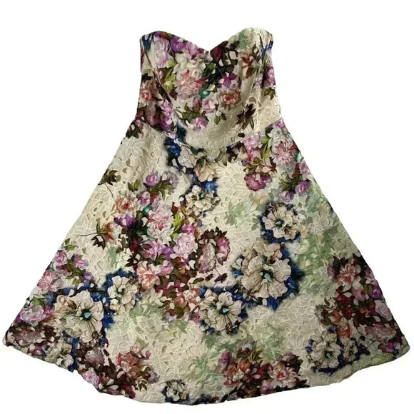 Davids Bridal Womens Strapless Dress 4 Floral Lace Fit & Flare Tea Garden Length - Picture 2 of 16